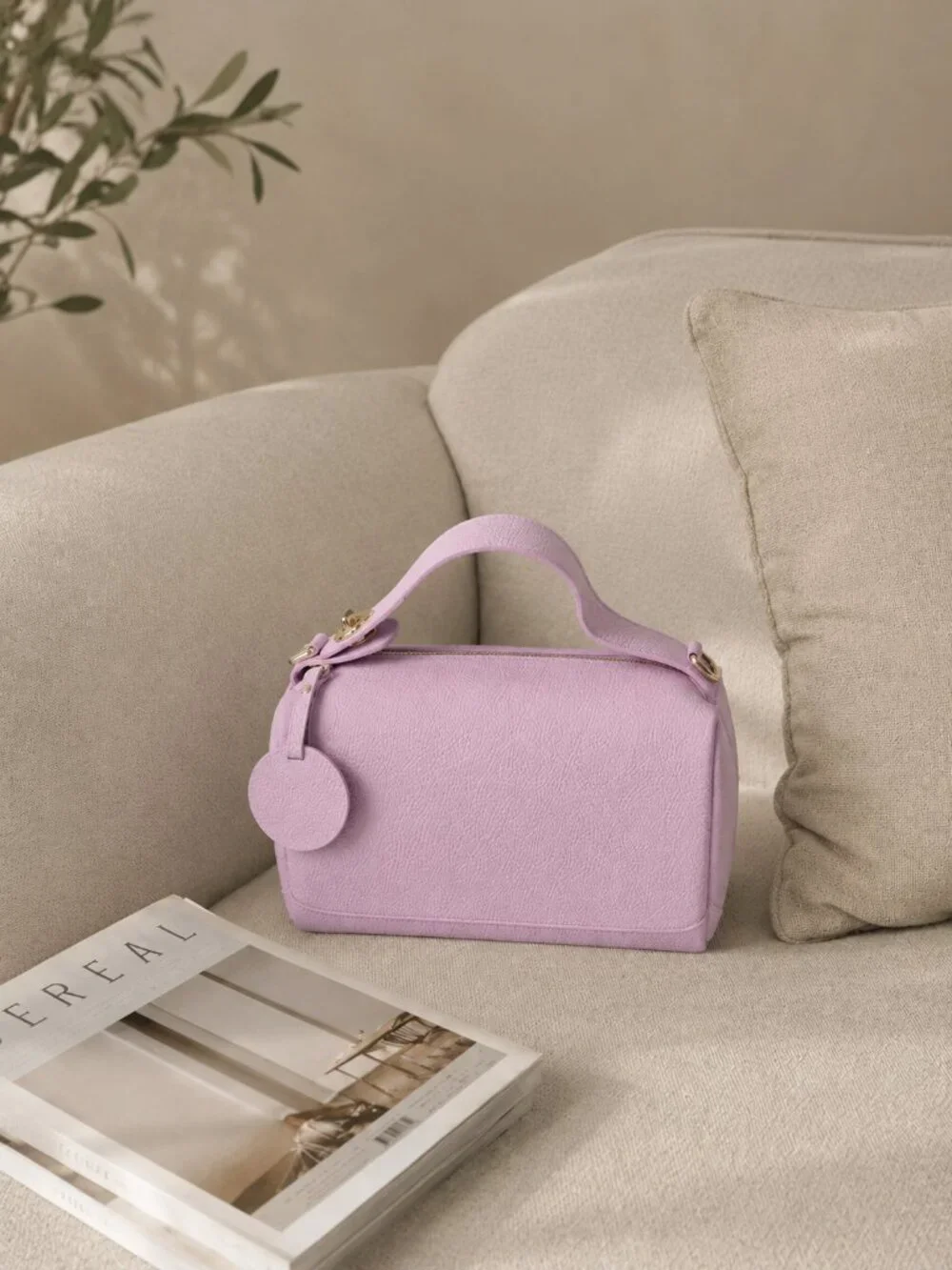 Lilac Italian Leather Crossbody Bag, Pastel Shoulder Bag, Minimalist Purse